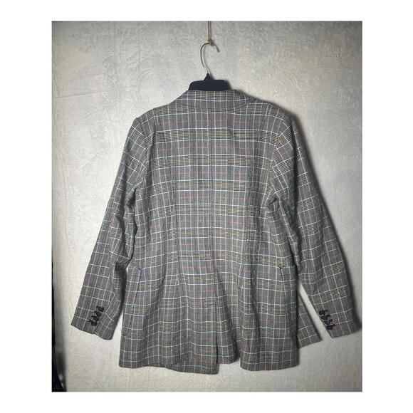 Anthropologie Maeve Lilith Gray Plaid Relaxed Fit Boho Blazer Jacket Sz 10 - Picture 2 of 5